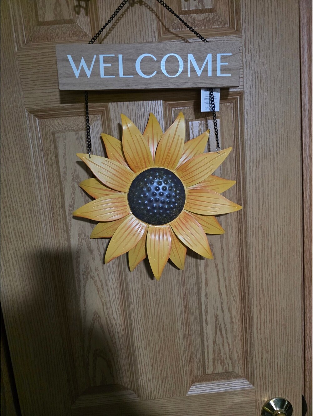 Place & Time Sunflower Welcome Hanging Door Sign Metal Farmhouse Décor